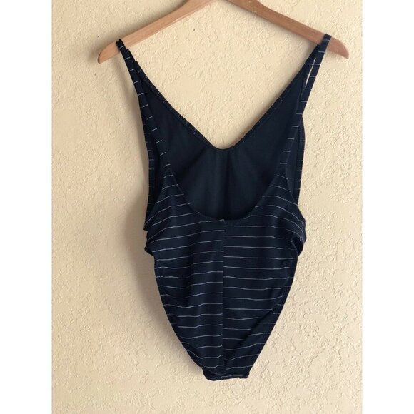 Nasty Gal Womens Black Striped Low Back V-Neck What's Line Yours Swimsuit Size S - Picture 10 of 10